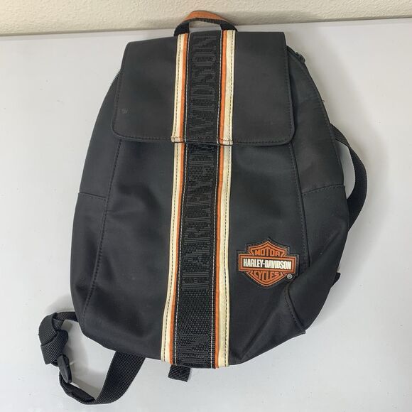 Harley Davidson Orange Black Small Backpack Bag Magnetic & Zip Fairchild Sports - Picture 1 of 7